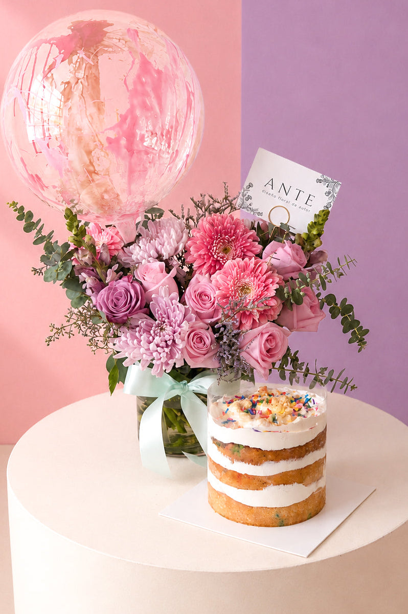 Kit Festejo Flores, pastel y globo🎉