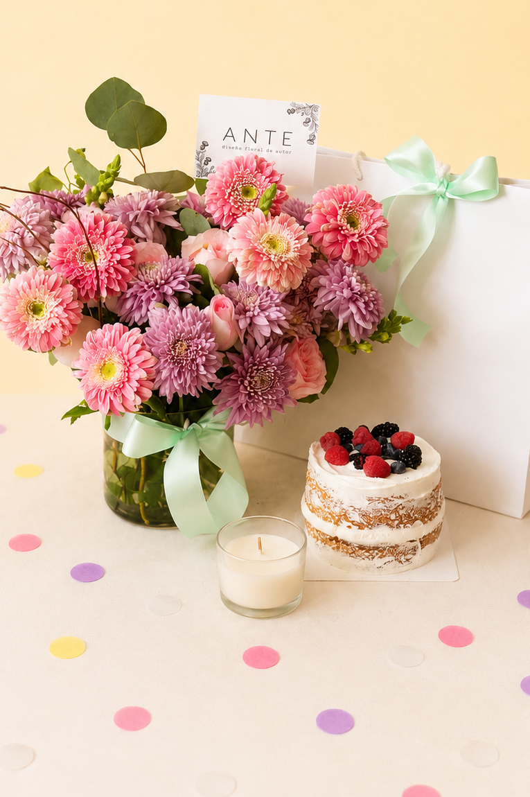 Kit de Flores pastel  y vela aromática
